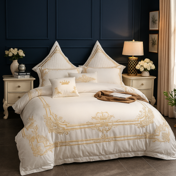 French Embroidery Cotton Satin Bedding Set (4 Pieces)