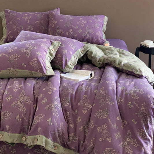 BohoBloom Purple Cotton Bed Set (Four-Piece Set)